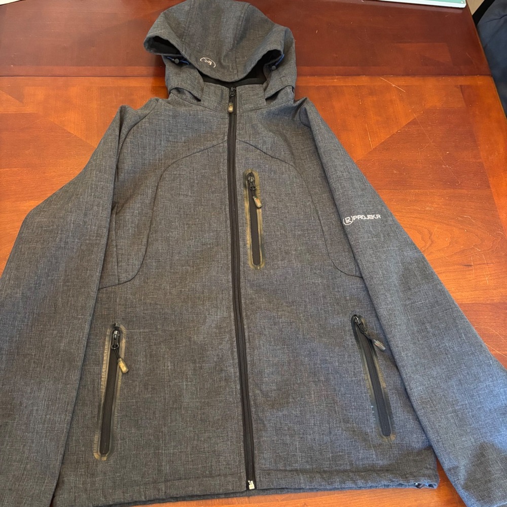 PROJEKA | Gray | Men's M | Softshell Hooded Jacket | Rain Wind Resistant Coat - Picture 3 of 15